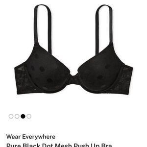 Victoria's Secret PINK Black Dot Mesh Push Up Bra ~ Size 34D